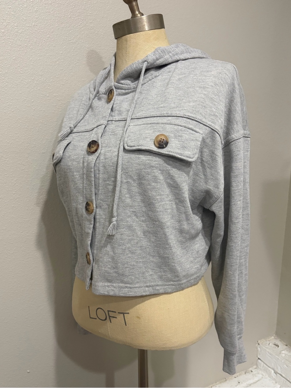 Hippie Rose Cropped Light Gray Button-Up Hoodie - Picture 2 of 3